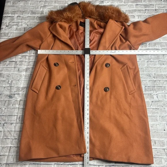 EUC XULIKU Women's Brown Double-Breasted Trench Coat Faux Fur Collar Size XXL - Picture 13 of 16
